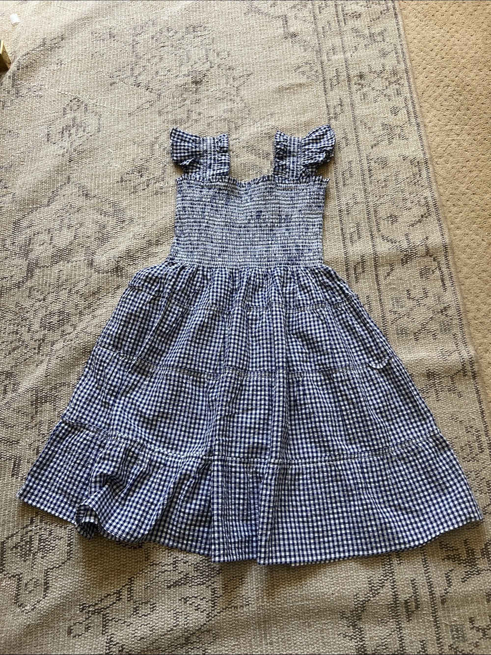 NEVER WORN- Nap Dress 💙Girls Navy and White Gingham Sundress with Smocked Bodice